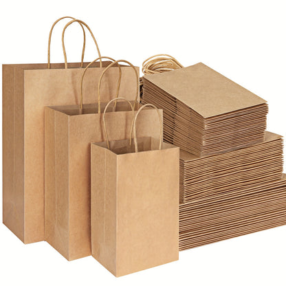 TOMNK 150pcs-Mixed Size 110G Thickening Brown Paper Bags, Wedding Gift Bags, Various Sizes, Regular Goodie Bags, Business Leather Paper Bags with Handles, Shopping Bags, Retail Bags, for Wedding, Birthday Gift Wrapping