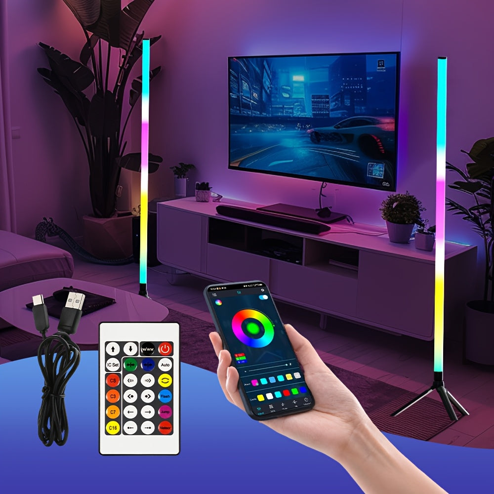 RGB Smart Floor Lamp 56 Inch – 16 Million DIY Color Changing with App & Remote Control, Music Sync, 4 Modes, USB Powered for Game Room, Christmas & Halloween Decor (1, 2 or 4 Pack)