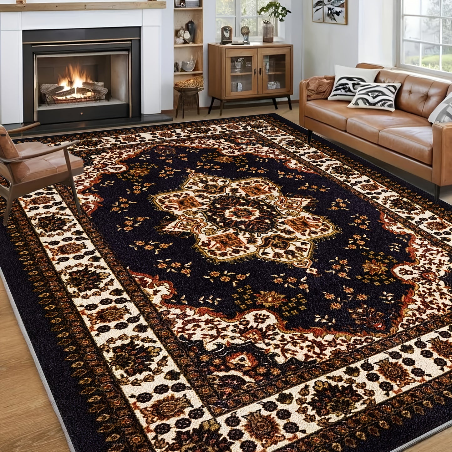 Bohemian Round Rug Large - Soft Non-Slip Machine Washable Vintage Area Rug for Living Room Bedroom Floor Decor