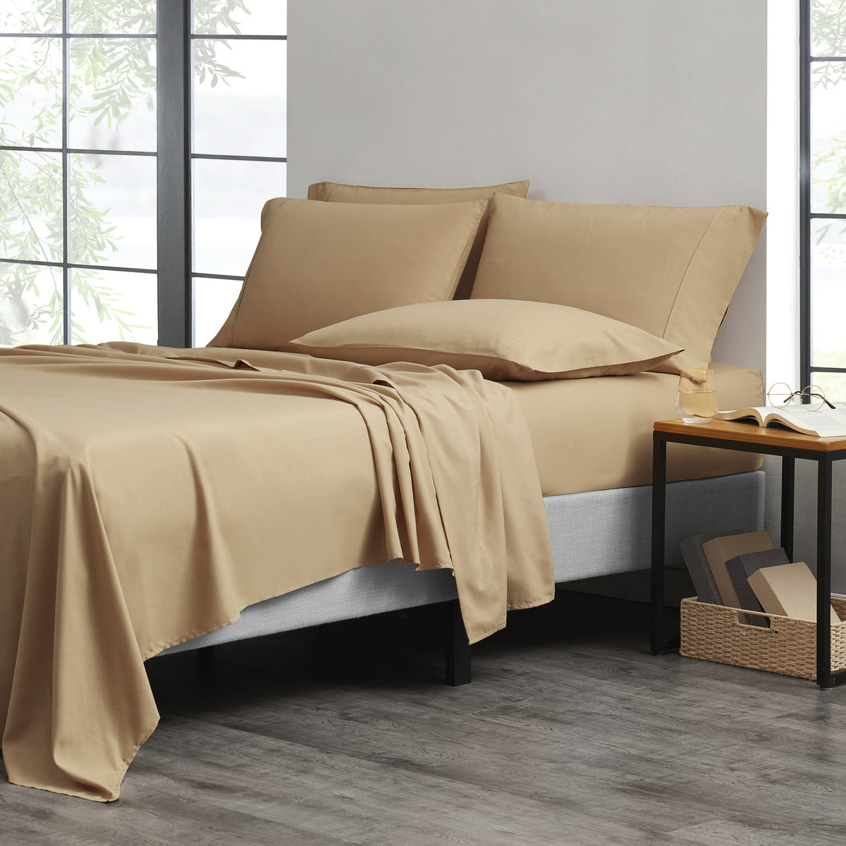 Bibb Home 2000 Thread Count 6 Piece Bamboo Sheet Set – Summer Satin Cooling, Deep Pocket, 6-Pc Egyptian Luxury, Bonus Pillowcases