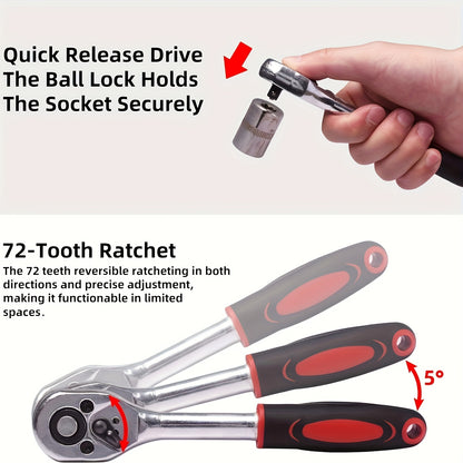 Professional Auto & Bicycle Repair Tool Set 50/53PCS – Ratchet Wrench Kit | Racing-Grade Car Maintenance Tools | Socket Set for Auto Parts, Bike & Machinery Repair | Orange