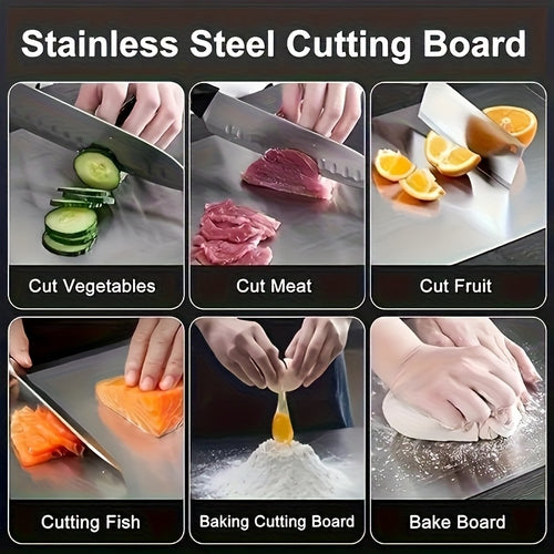 Stainless Steel Cutting Board Food Grade 304 Easy Clean, Space-Saving Flat Chopping Board for Kitchen Home Commercial Use, Rust-Resistant Hygienic Non-Porous Prep Board, 1 or 2-Pack