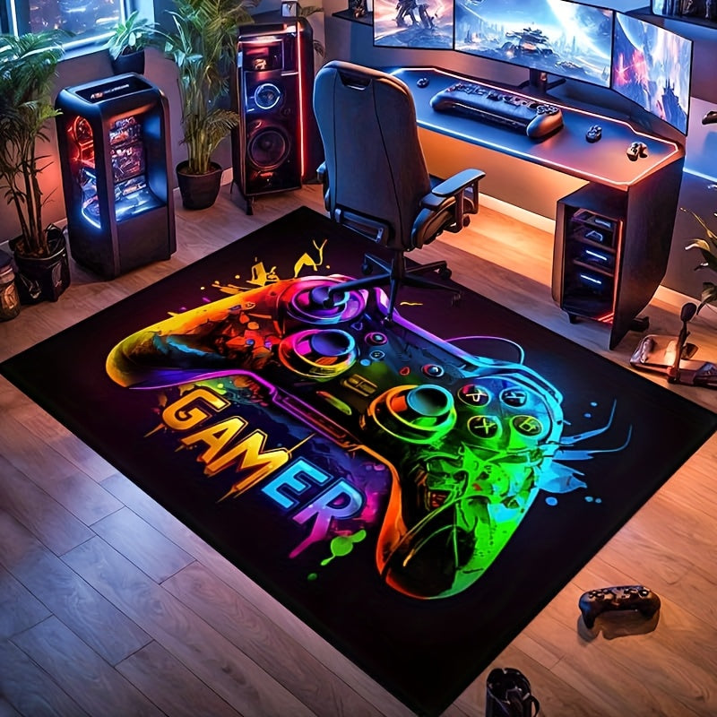 Large Gaming Area Mat - Cyberpunk Controller Design Mat for Game Room, Non-Slip Backing, Easy-Clean Surface - Perfect for Teen Boys, eSports Setup, Birthday/Graduation Gifts - Durable Polyester Mat for PC, Console, Streaming Setup - Modern Gamer Decor, Es