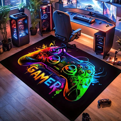 Large Gaming Area Mat - Cyberpunk Controller Design Mat for Game Room, Non-Slip Backing, Easy-Clean Surface - Perfect for Teen Boys, eSports Setup, Birthday/Graduation Gifts - Durable Polyester Mat for PC, Console, Streaming Setup - Modern Gamer Decor, Es