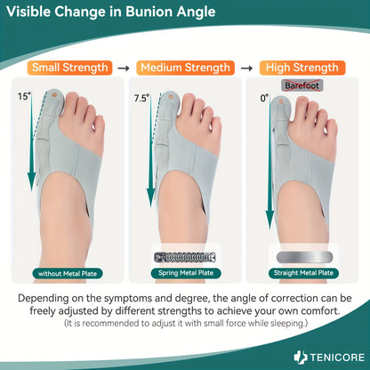 Bunion Corrector Sleeves 2-Pack – 4-Point Fixation Big Toe Separator, Adjustable Day & Night Hammer Toe Straightener for Men & Women