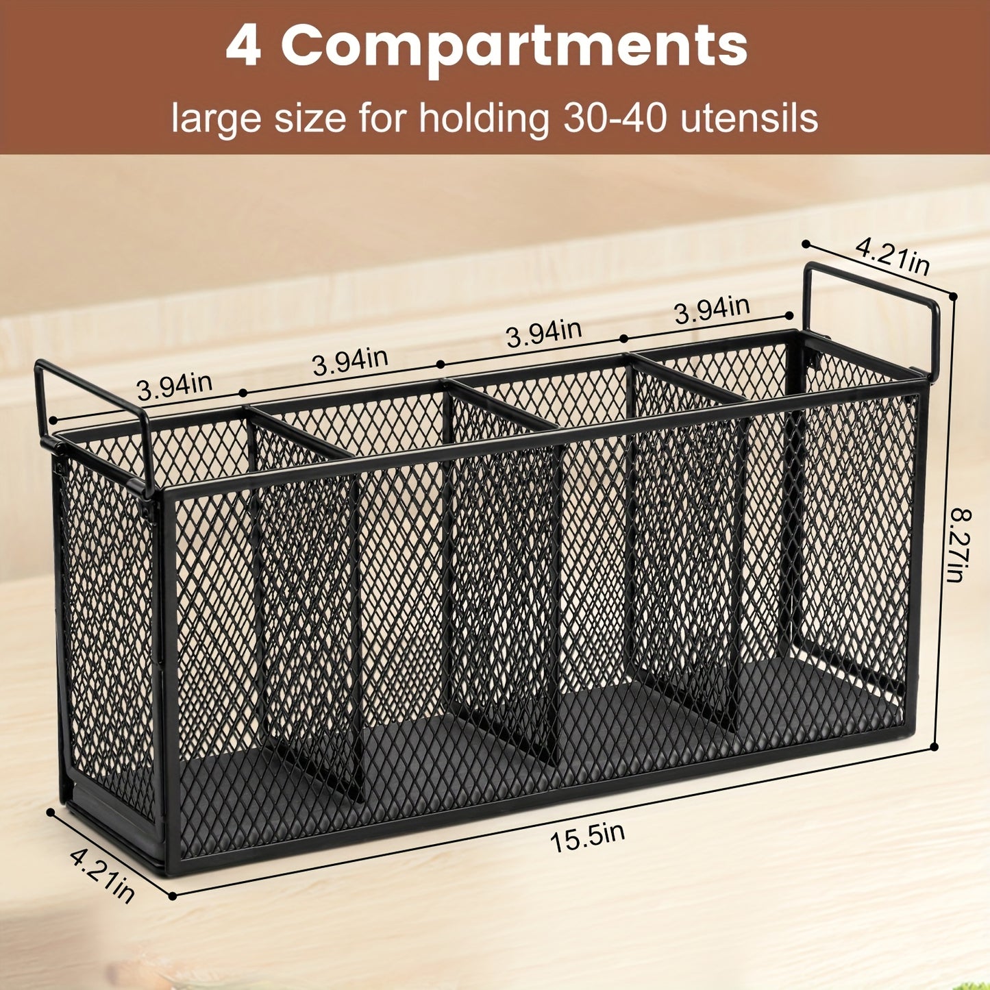 Kitchen Utensil Holder 4-Compartment Diatomaceous Earth Base Organizer