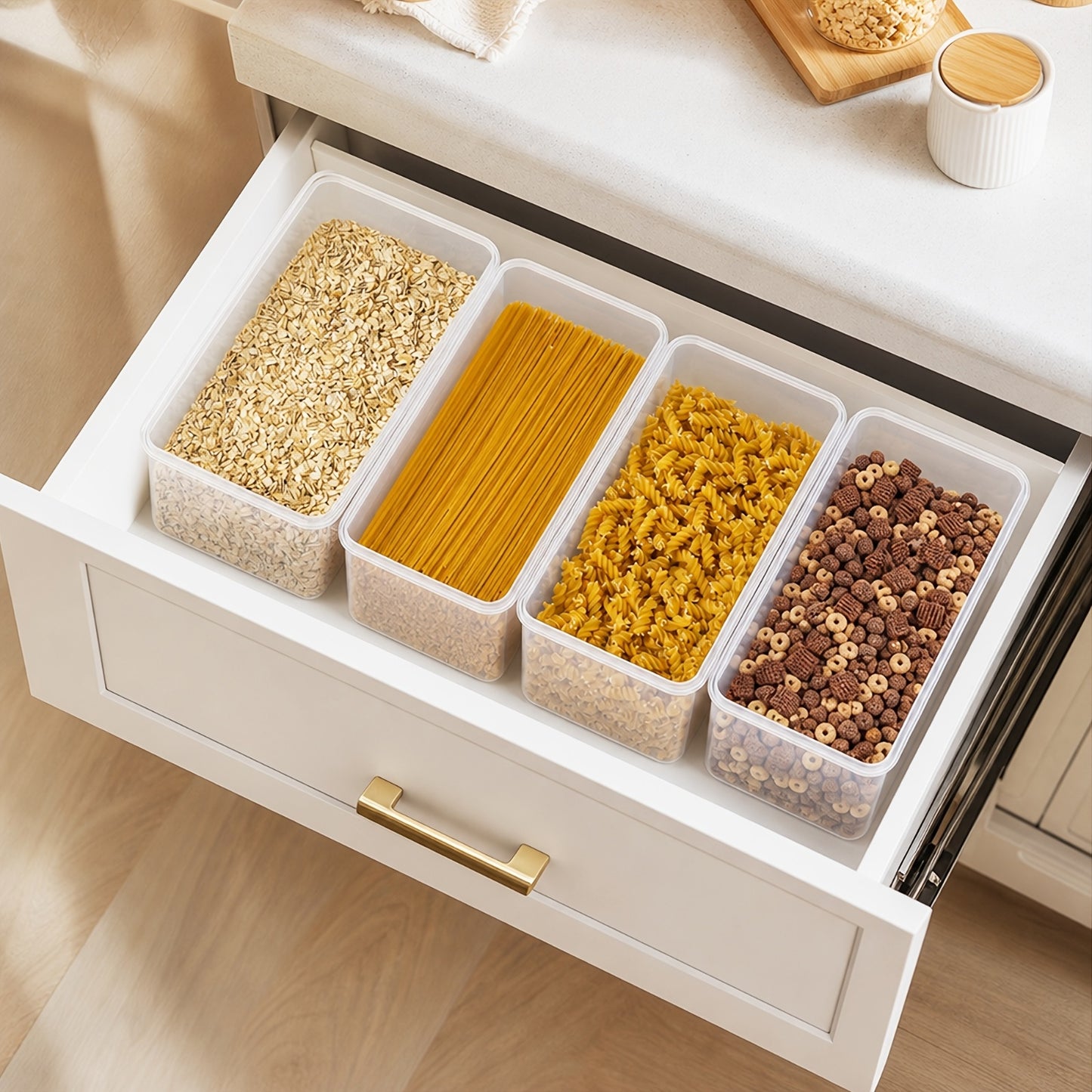 Pantry Storage Containers 4-Pack Airtight with Lids 108oz BPA-Free Plastic Spaghetti Pasta Organizer Gull-Wing Lock Kitchen Pantry Organization Fridge Freezer Safe