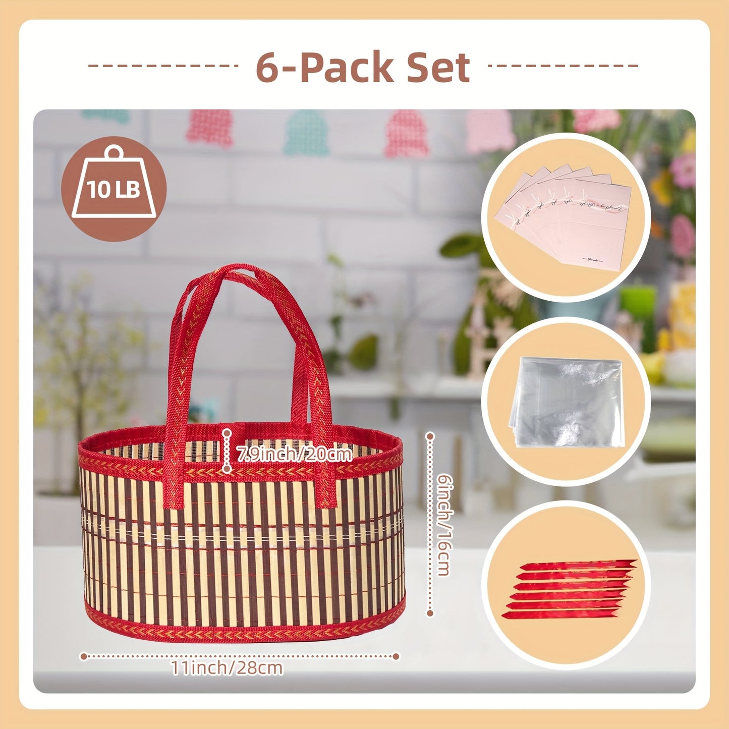 [Gift Wrap Storage] 6-Pack Bamboo Storage Baskets | DIY Gift Wrapping for Thanksgiving, Christmas, Easter Egg Baskets, Picnic Camping Basket Set, Craft Sewing Organizer | Wedding Favor Boxes & Bags, Flower Girl Basket Bundle[