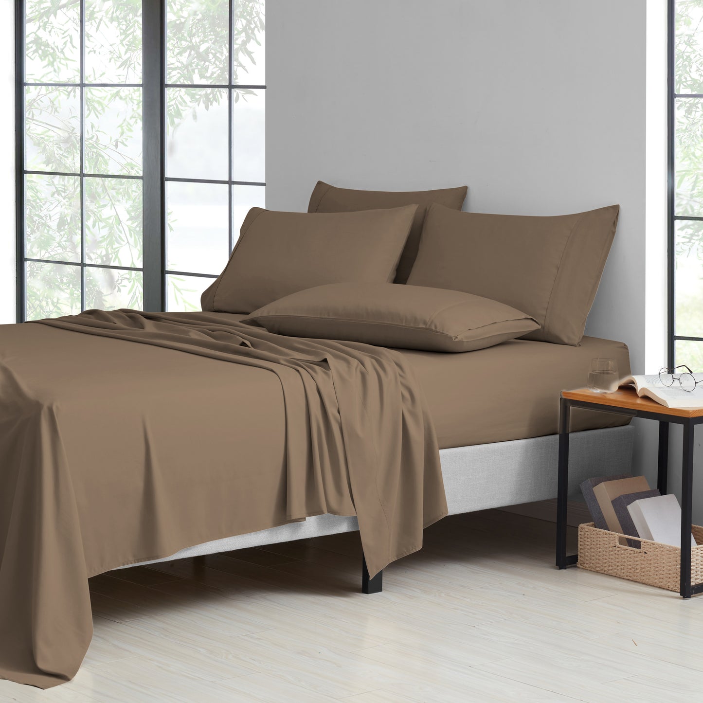 Bibb Home 2000 Thread Count 6 Piece Bamboo Sheet Set – Summer Satin Cooling, Deep Pocket, 6-Pc Egyptian Luxury, Bonus Pillowcases