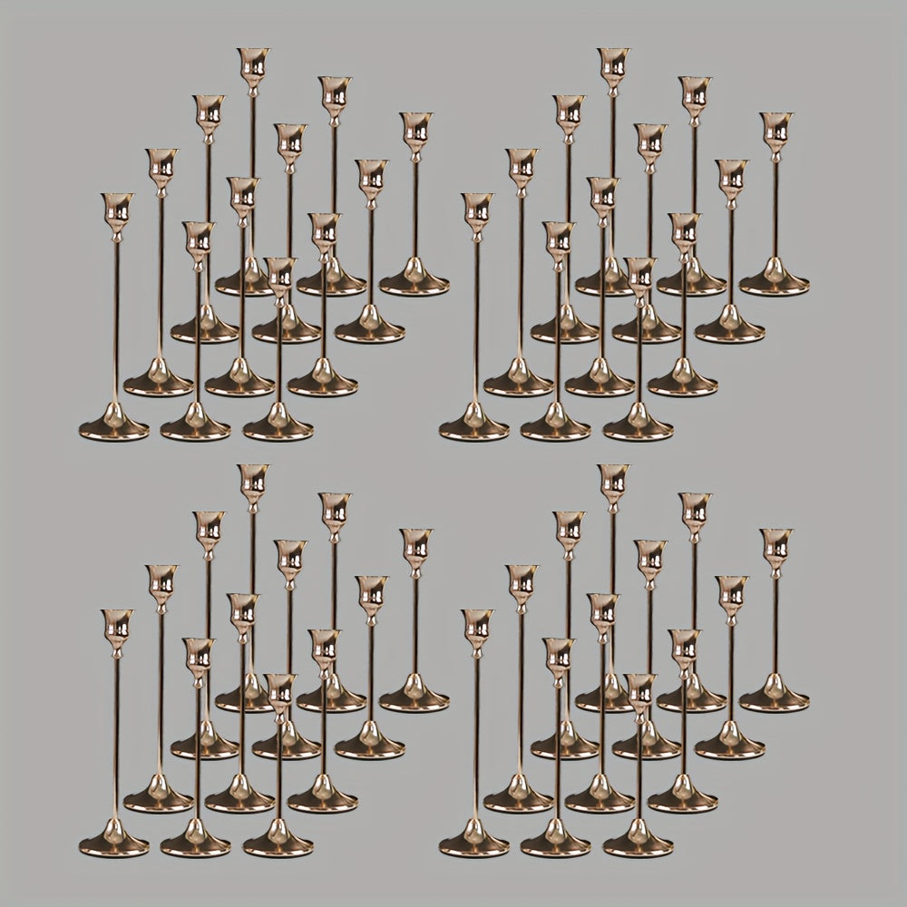30pcs/48pcs Copper Plated Candlestick Holders, Retro Style Minimalist Dining Tables Center Decoration, Suitable for Celebrations, Birthdays, Weddings And Christmas, Parties, Dining Tables, Fireplace Decoration Candle Holders