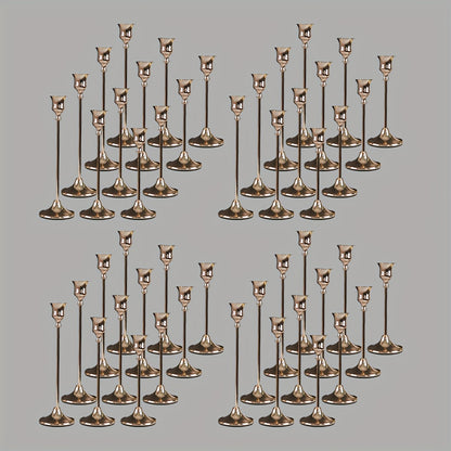30pcs/48pcs Copper Plated Candlestick Holders, Retro Style Minimalist Dining Tables Center Decoration, Suitable for Celebrations, Birthdays, Weddings And Christmas, Parties, Dining Tables, Fireplace Decoration Candle Holders
