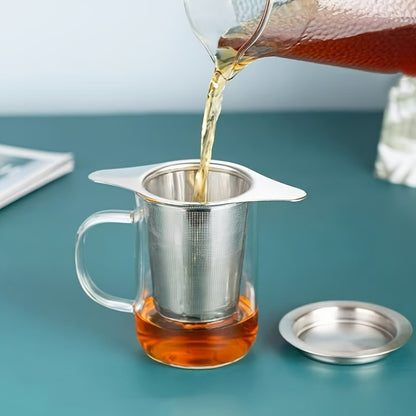 Stainless Steel Tea Strainer Set of 4 with Lid – Fine Mesh Tea Infuser with Dual Handles for Loose Leaf Tea, Herbs & Spices – Ergonomic Grip, Durable & Easy to Clean