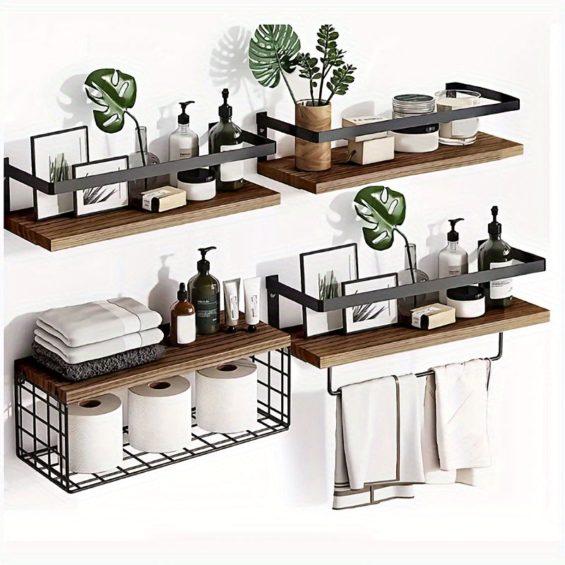 2/4 Iron Wrought Wooden Suspended Shelves, Hard Wood, Iron Frame Fence, Firm And Convenient, Suitable for Vases, Flower POTS, Books, Incense, Candles, Cups, Snacks And Other Sundry Storage.Independence Day/Graduation Gift, Floating Shelves