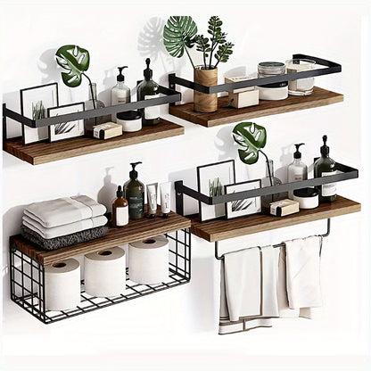 2/4 Iron Wrought Wooden Suspended Shelves, Hard Wood, Iron Frame Fence, Firm And Convenient, Suitable for Vases, Flower POTS, Books, Incense, Candles, Cups, Snacks And Other Sundry Storage.Independence Day/Graduation Gift, Floating Shelves