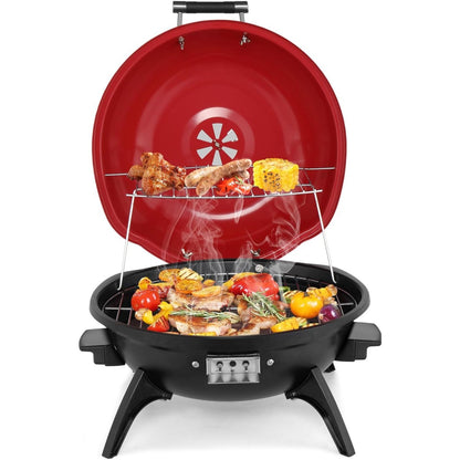 Smokeless Electric Indoor Grill with 1.12 SQ Ft Griddle & Warming Rack, Adjustable Temp 200-425°F, Vertical Design & Pull-Out Drip Pan for Steak, BBQ, Panini, Camping - Easy Clean 304 Stainless Steel