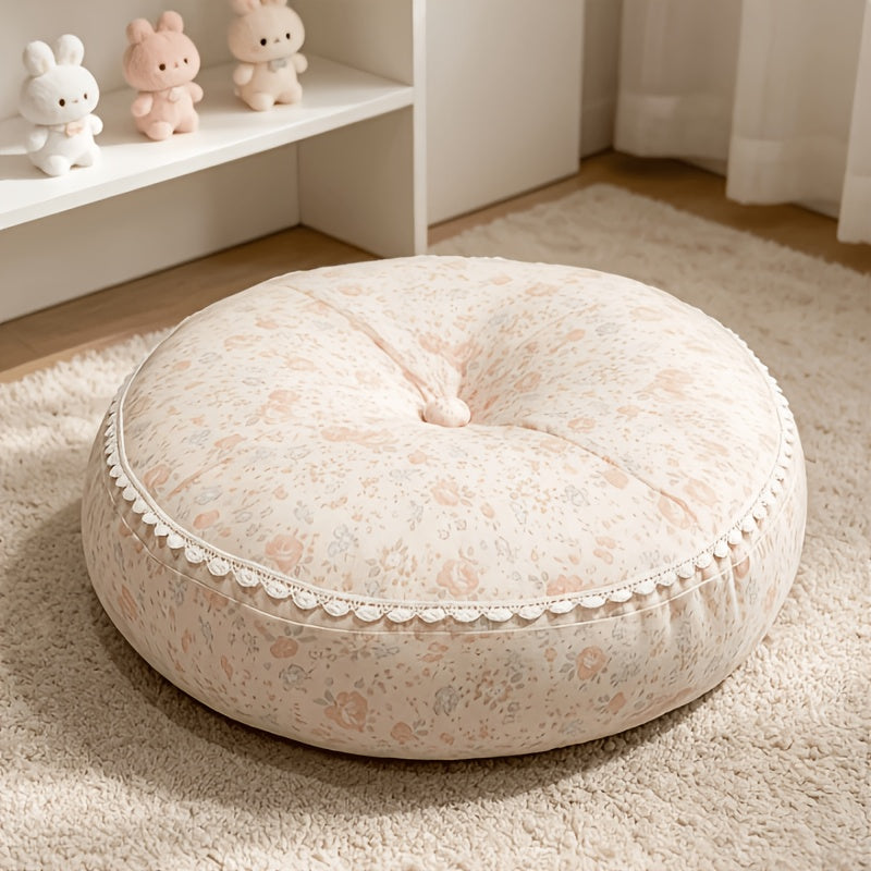 Fresh And Easy Floor Cushion And Backrest Pillow, Tatami Seat Cushion, Home Living Room And Bedroom Window Seat Cushion, Floral Round Floor Cushion for Reading And Meditation in The Living Room, Rustic Style Floral Pillow And Round Floor Cushion