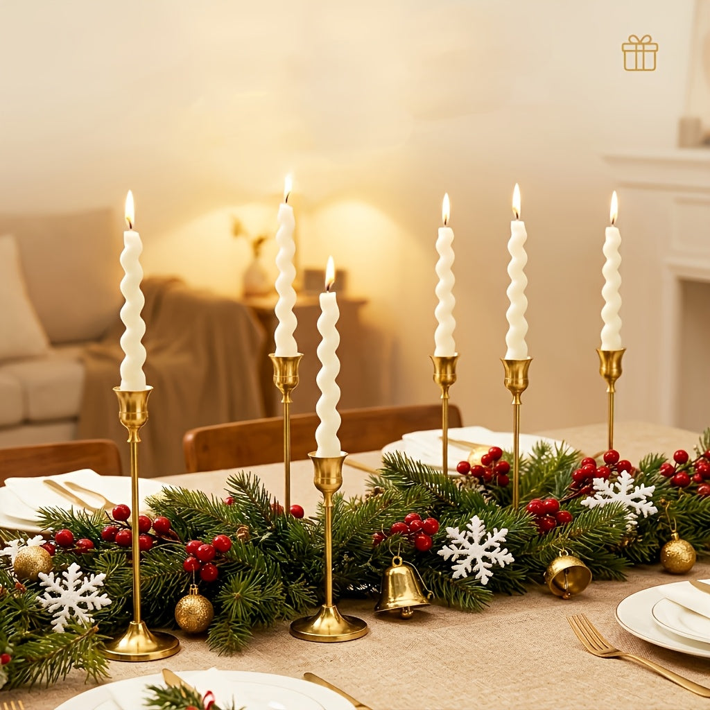 30pcs/48pcs Copper Plated Candlestick Holders, Retro Style Minimalist Dining Tables Center Decoration, Suitable for Celebrations, Birthdays, Weddings And Christmas, Parties, Dining Tables, Fireplace Decoration Candle Holders