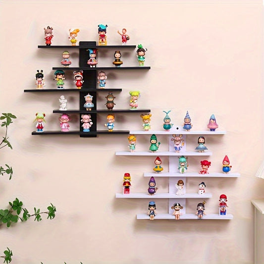 5-Tier Adjustable Wall-Mounted Floating Display Shelves, Fiberboard Modern Decorative Storage Rack, Multifunctional Home & Office Shelving Unit For Action Figures, Building Blocks, Collectibles, Dolls, Statues, Perfect Holiday Gift, Floating Shelves