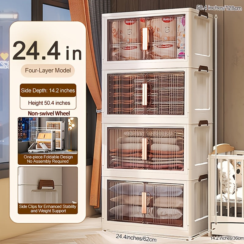 29.2In Folding Storage Cabinet, 3/4/5-Tier Extra Large Plastic Storage Bins with Lids, Foldable Stackable Storage Organizer with Wheels for Home, Office, Kitchen, Bathroom And Garage