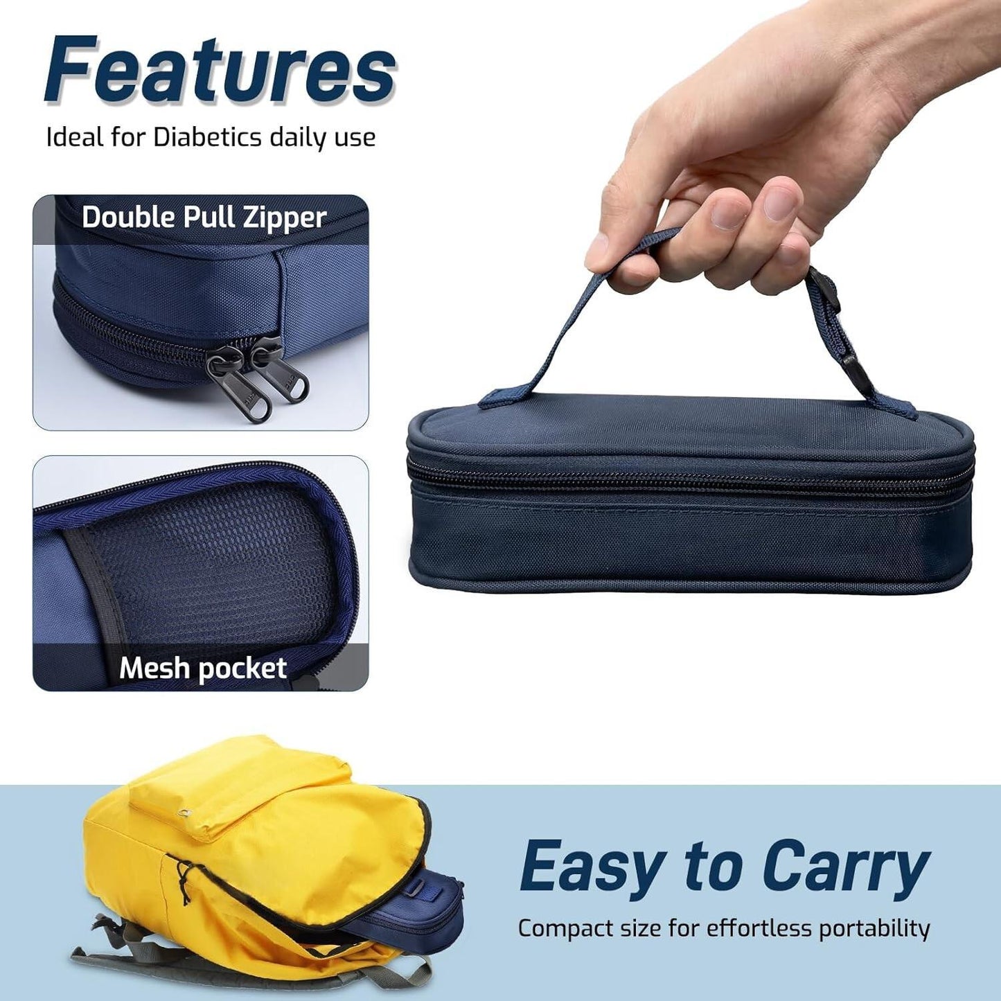 Travel Case for Insulin Vials, Insulated Bag for Diabetes Supplies to Maintain Cool Temperatures, Compact Kit for Storing Small Diabetic Bottles, Portable Mini Pack Featuring a Protective Ice Brick