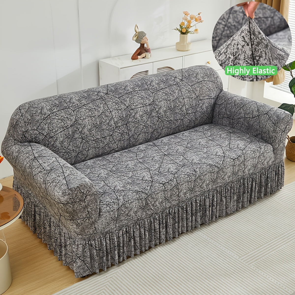 XM-Mirelitho 1pc Printed Elastic Skirt Sofa Cover Living Room Sofa Protective Cover