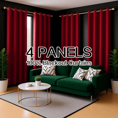 4 Panels 100% Blackout Curtains Heat Insulation Noise Reduction Privacy Protection Thermal Insulated Light Blocking Room Darkening Energy Saving Window Curtains Partition Curtains Suitable for Living Rooms Bedrooms Balconies and Courtyards