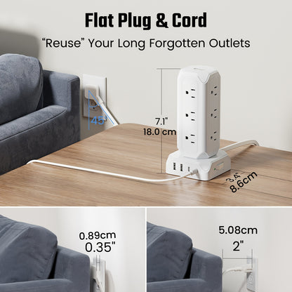 [Power Strip Tower] 16in 1 Surge Protector Power Strip Tower with 4 USB Ports(USB-C/PD20W) 12 Outlets, 10/15ft Extension Cord, 1800J Protection Desktop Charging Station for Office School Dorm Room Essentials