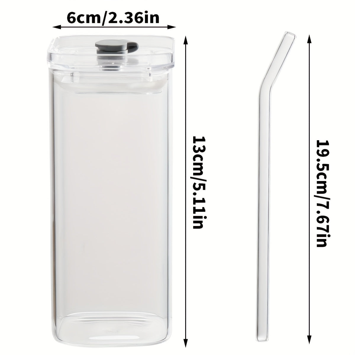 4/6/8pcs Square Glass Cups with Lids, 13oz, Perfect Coffee Cups, Include Straws, Gift for Cup Collectors, Great for Office, Home, School, And Outdoor Use, Weddings, BPA-Free, Comes with Cleaning Brush Tool