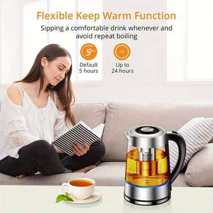 Electric Glass Kettle 1.8L 12 Temperature Controls 24-Hour Keep Warm BPA-Free Borosilicate Glass Stainless Steel Tea Infuser Filter for Coffee Tea Powdered Milk