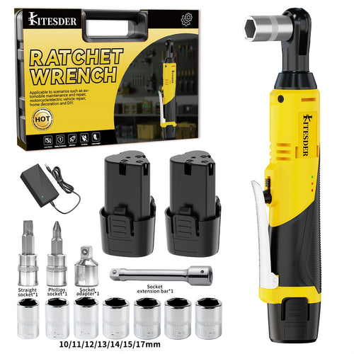 KITESDER12V Electric Ratchet Wrench Set, 400 RPM Ratchet Wrench, 3/8" Power Ratchet Tools with Variable Speed, 7 Sockets, 2 Packs 2.0Ah Lithium-Ion Battery And Fast Charger for Pipeline Maintenance.Christmas Gift, Local Warehouse