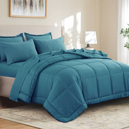 7pcs Comforter Set-Luxury Soft Fluffy Bedding With 1 Comforter, 1 Fitted Sheet, 1 Flat Sheet, And 4 Pillowcases & Pillow Cover-All Season Quilte Set Queen, Hypoallergenic, Breathable, Easy Care, Valentine'S Day Bed In A Bag, Gifts For Her