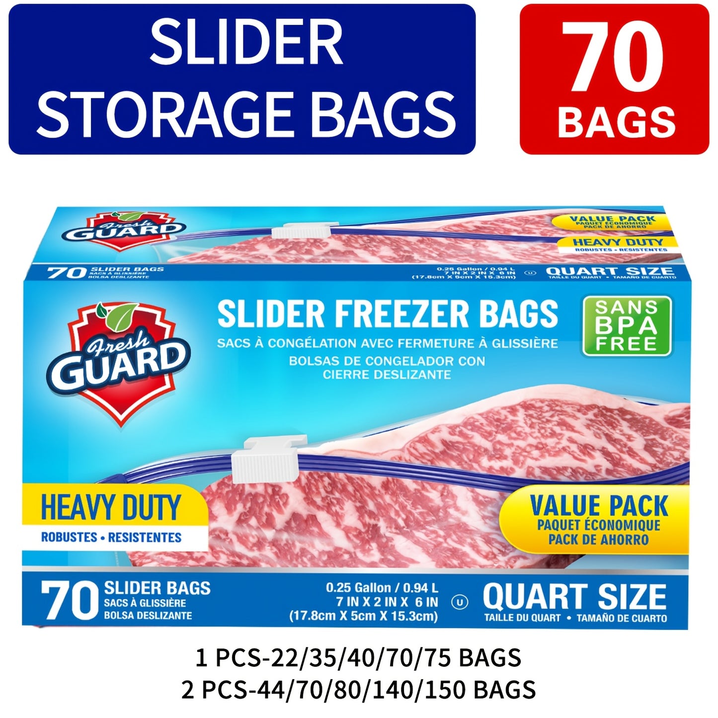 Heavy Duty Slider Storage Bags Ziplock Freezer Bags for Food Fruit Meat Vegetable Grain Kitchen