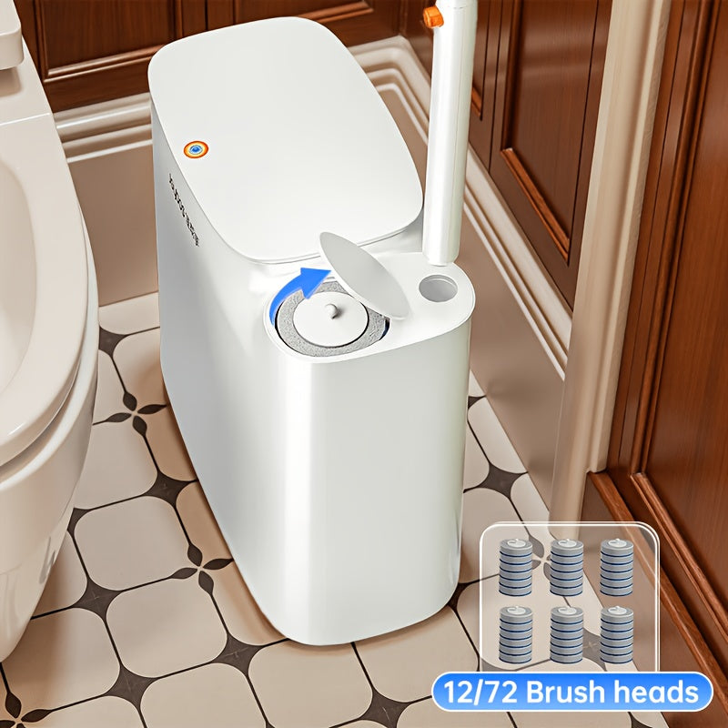 Toilet Brush And Trash Can 2-in-1, Disposable Toilet Brush with 12/72 Brush Heads, 6.89in Wide Bathroom Trash Can, with Lid Effectively Prevent Odors, Space-saving And Practical, Multifunctional Waste Bin for Cleaning, for RVs And Bathroom Toilets