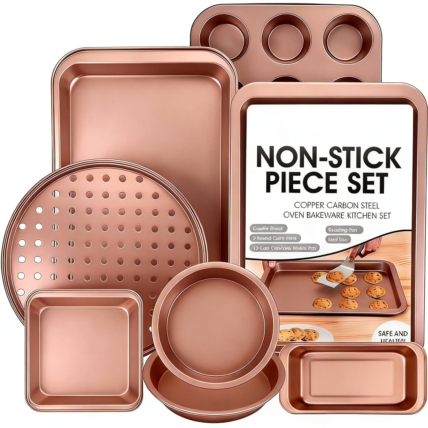 8pcs Bakeware Pan Set, Nonstick Cookie Sheet, 2 Round Cake Pans, Square Pan, Bread Pan, Baking Pan, Pizza Pan, Cookie Sheet, 12 Cup Muffin Pan For Oven, Kitchen Cookware Sets Baking Supplies, Black