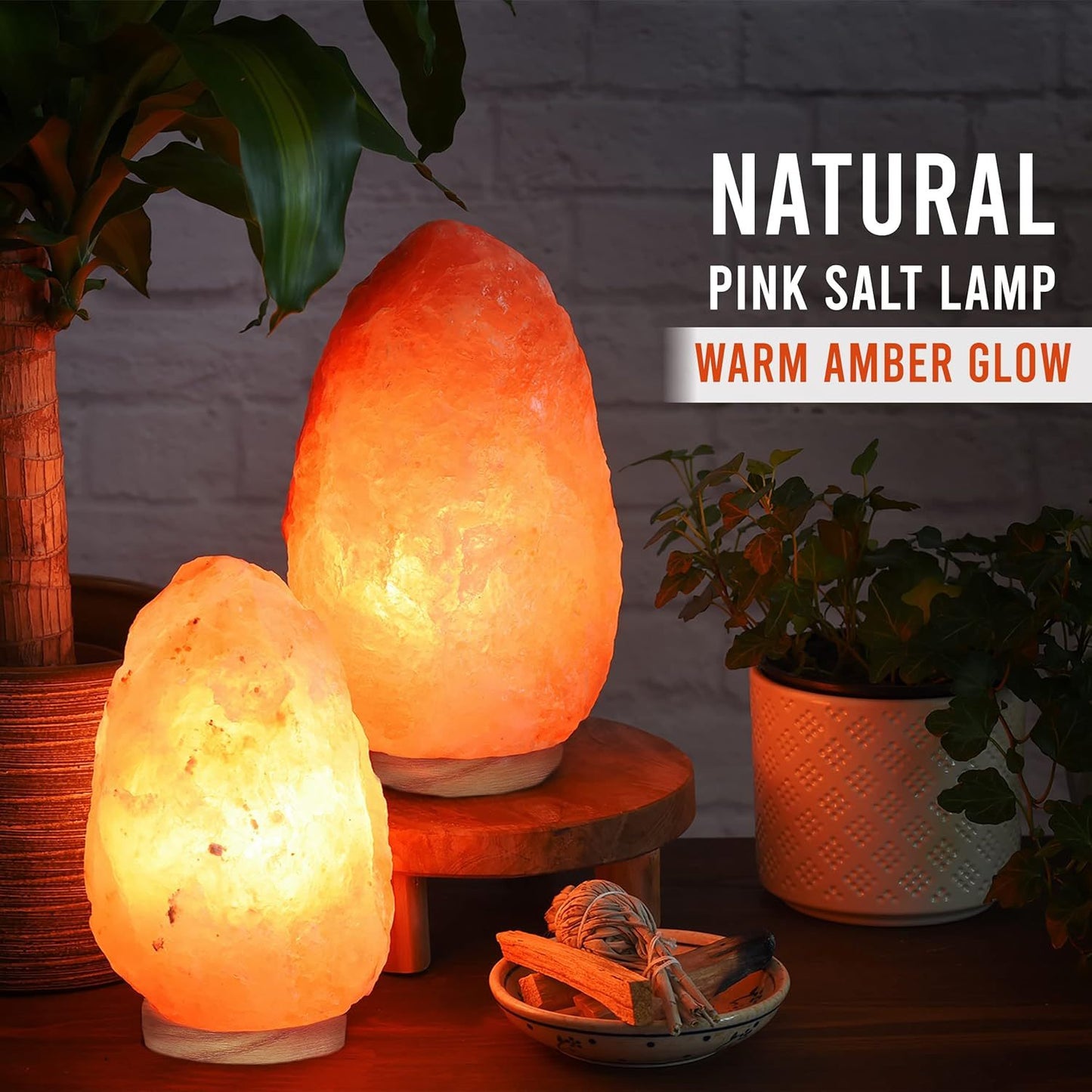 2 Pc Himalayan Glow Pink Salt Lamps, 4-7 lbs Natural Crystals with Neem Wood Base & USB Dimmer Switch, Warm Soothing Bedroom Glow for Relaxation & Home Décor