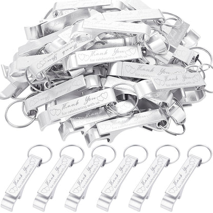 Bulk Set of 100 Aluminum Bottle Opener Keychains, Perfect As Wedding Favors to Thank Guests. Engraved Gifts for Birthdays, Graduations, And Other Celebrations (Silver)