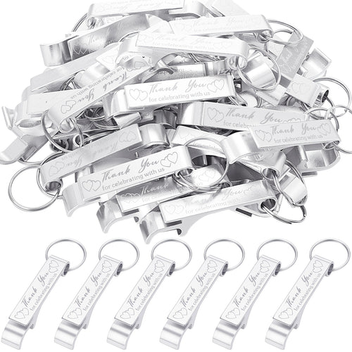 Bulk Set of 100 Aluminum Bottle Opener Keychains, Perfect As Wedding Favors to Thank Guests. Engraved Gifts for Birthdays, Graduations, And Other Celebrations (Silver)