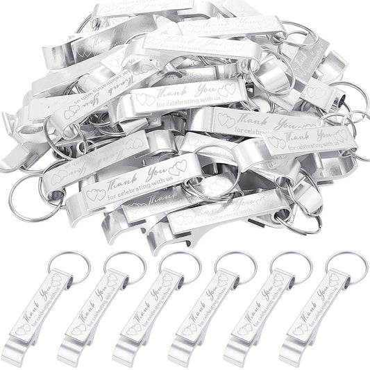 Bottle Opener Keychains Bulk 100 Pack - Aluminum Engraved Keychain Bottle Openers for Wedding Favors, Birthday Party, Graduation Gifts & Event Giveaways - Silver Bulk Party Favors for Guests
