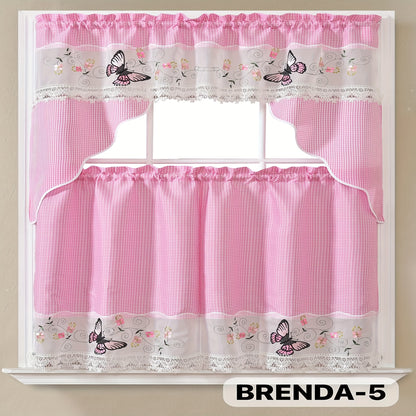 3pcs Embroidery Kitchen Curtains Set Flowers Embroidery Satin Fabric Faux Lightweight Soft Easy Care Machine Washable 49 Design Styles Available Holiday Gifts for Family Local Warehouse All Season Use Summer