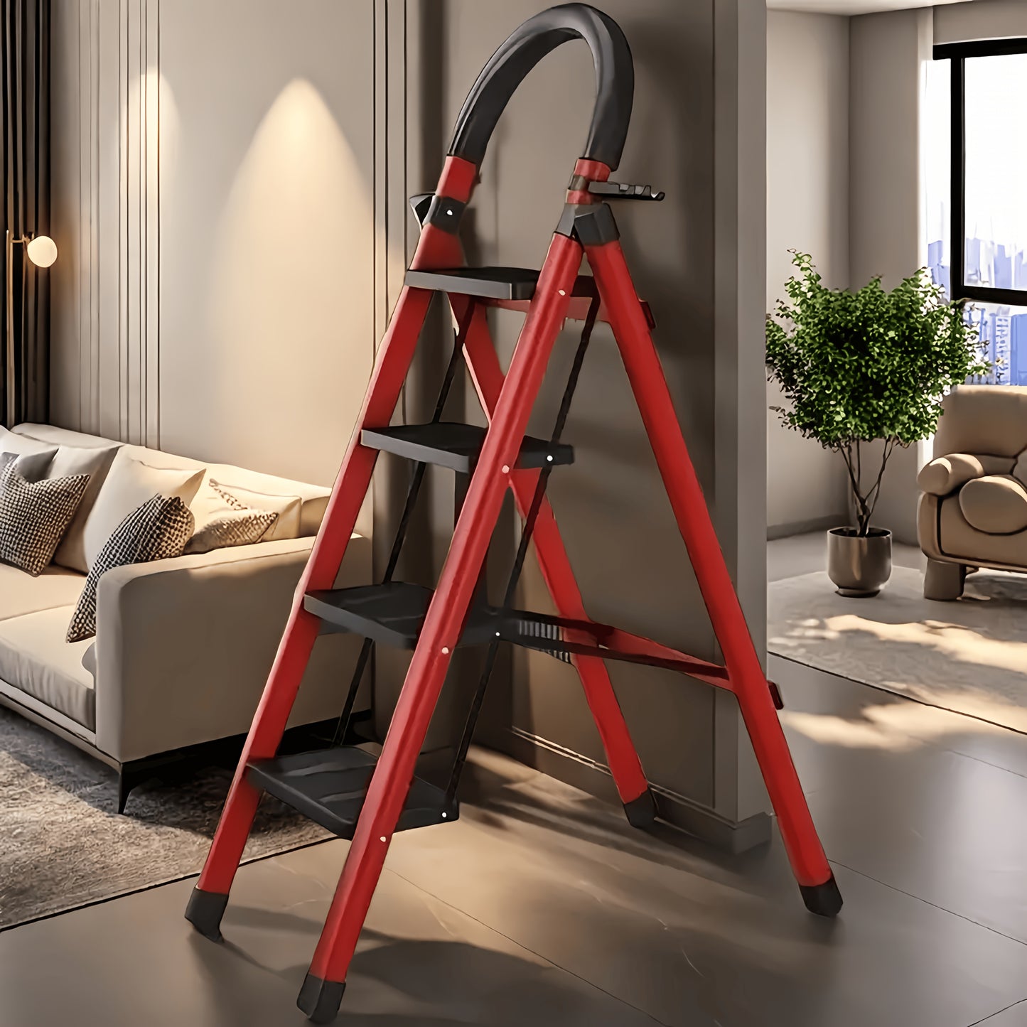 5/4/3 Step Ladder with Anti-Slip Pedal - Folding Step Stool with Tool Tray 450 LBS Portable Steel Ladder for Adults for Home Kitchen Library Office (5/4/3 Step)