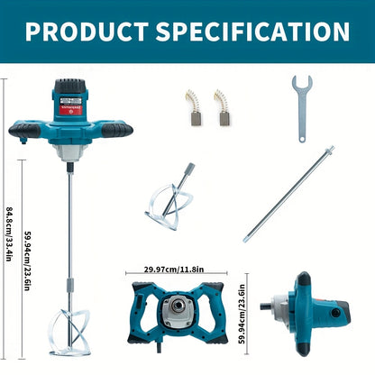 2100W Electric Handheld Cement Mixer with 6 Adjustable Speeds Up to 800 RPM, Ideal for Mixing Paint, Cement, Mortar, And Feed