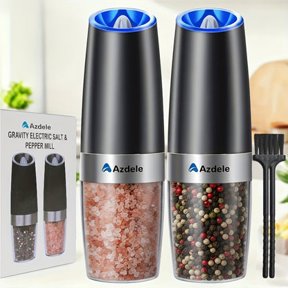 2pcs Gravity-sensing Electric Salt And Pepper Grinder Set, Battery-powered LED Light, One-hand Operation, Local Fast Delivery, Adjustable Coarseness Grinder, Black Kitchen Gadget, Salt And Pepper Grinder Electric 2pcs, Birthday Gift,