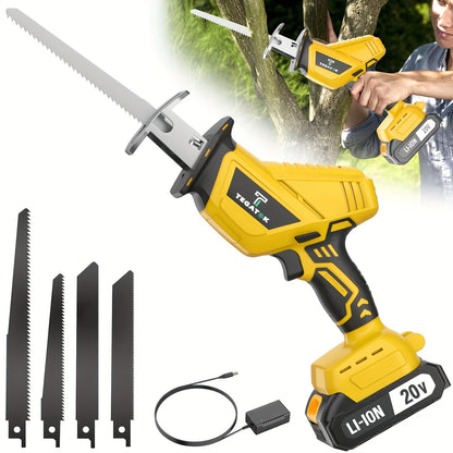 Newly Upgraded Electric Reciprocating Saw, Wireless HandSaw with LED Light and Safety Lock, Suitable for Multi-Purpose Cutting, Equipped with 1 Or 2 Battery, Replaceable Saw Blades and Tool Box, Tools On At a Discount, Men's Gift, Christmas Gift