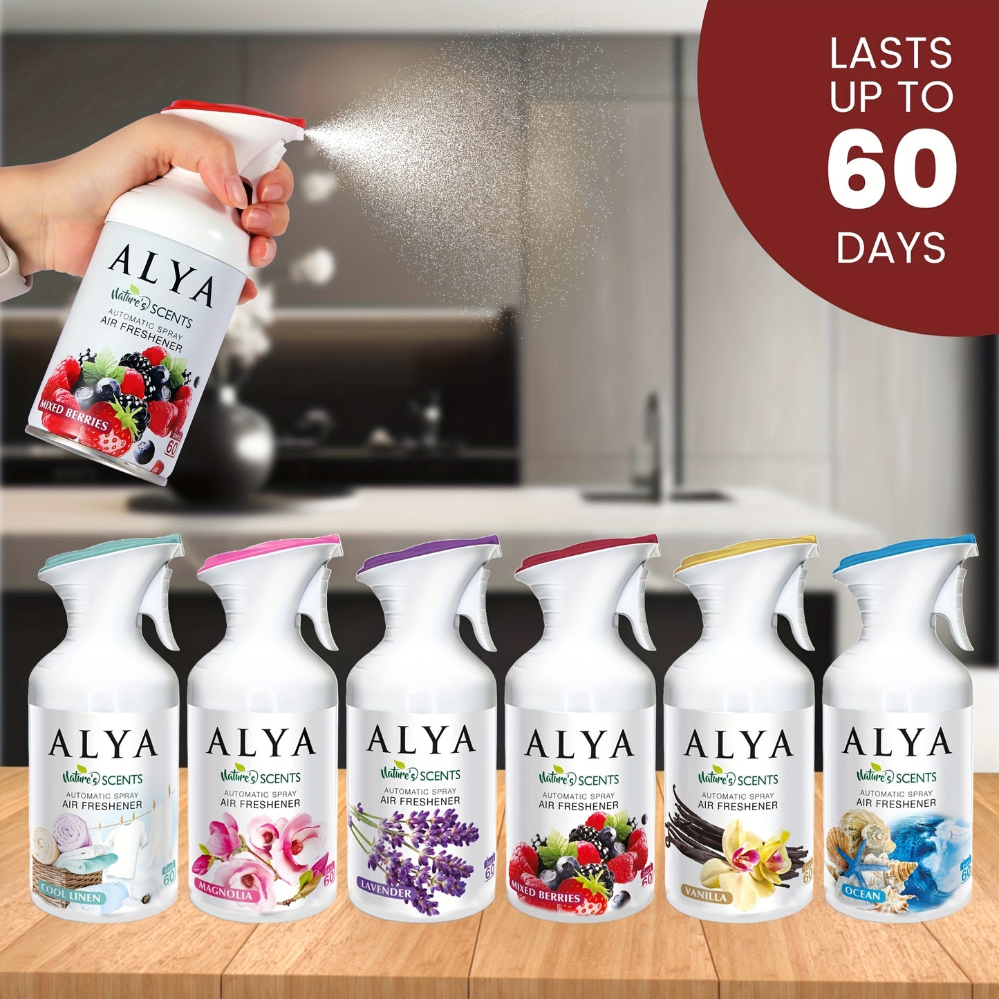 2/5pcs (8.45oz Each) Fragrances Aromatherapy Air Freshener Spray, 6 Scents - Lavender, Cool Linen, Magnolia, Mixed Berries, Ocean And Vanilla, Multi-Purpose Odor-Fighting Room Spray, Ideal for Car, Office, Home, Bathroom, Fabric, Closet Fresh Scent