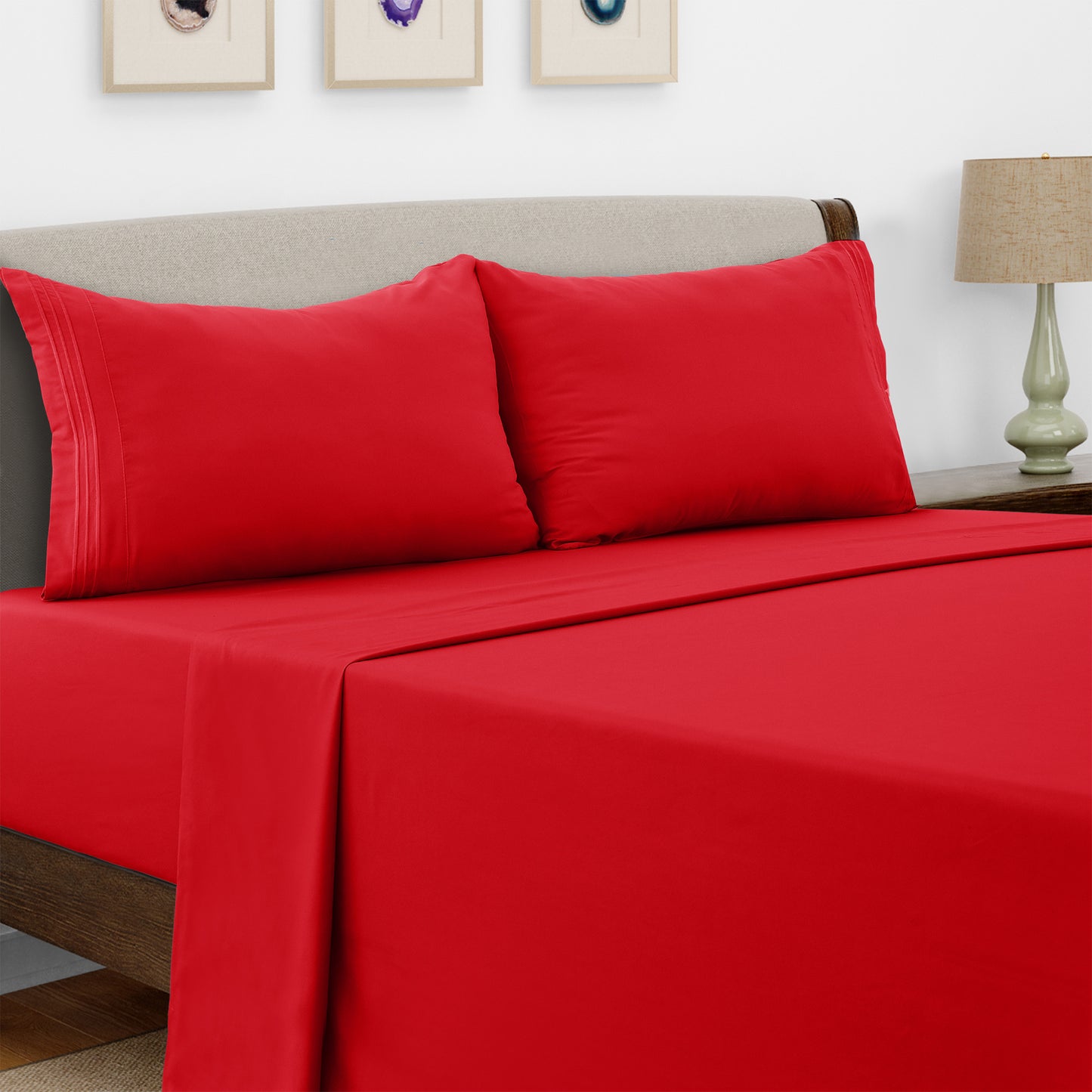 Lux Decor 4 Pieces Solid Bed Sheets - Stylish Comfy Bedding Set - Hotel Luxury Skin Friendly Cooling Sheets & Embroidered Pillowcases Without Filler - Classic Collection With 16 Inches Deep Pocket - Brushed 100% polyester- Shrinkage & Fade Resistant