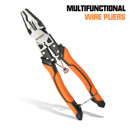 1/3pcs Industrial-Grade Multi-Functional 9-in-1 Pliers Or Set, 8.5" Long-Nose Pliers, 8.5" Wire Cutters, 8" Diagonal Side Cutters, CRV Steel, TPR Handles. Suitable For Electrical Work, Auto Repair, Home Improvement, And Cutting Applications.