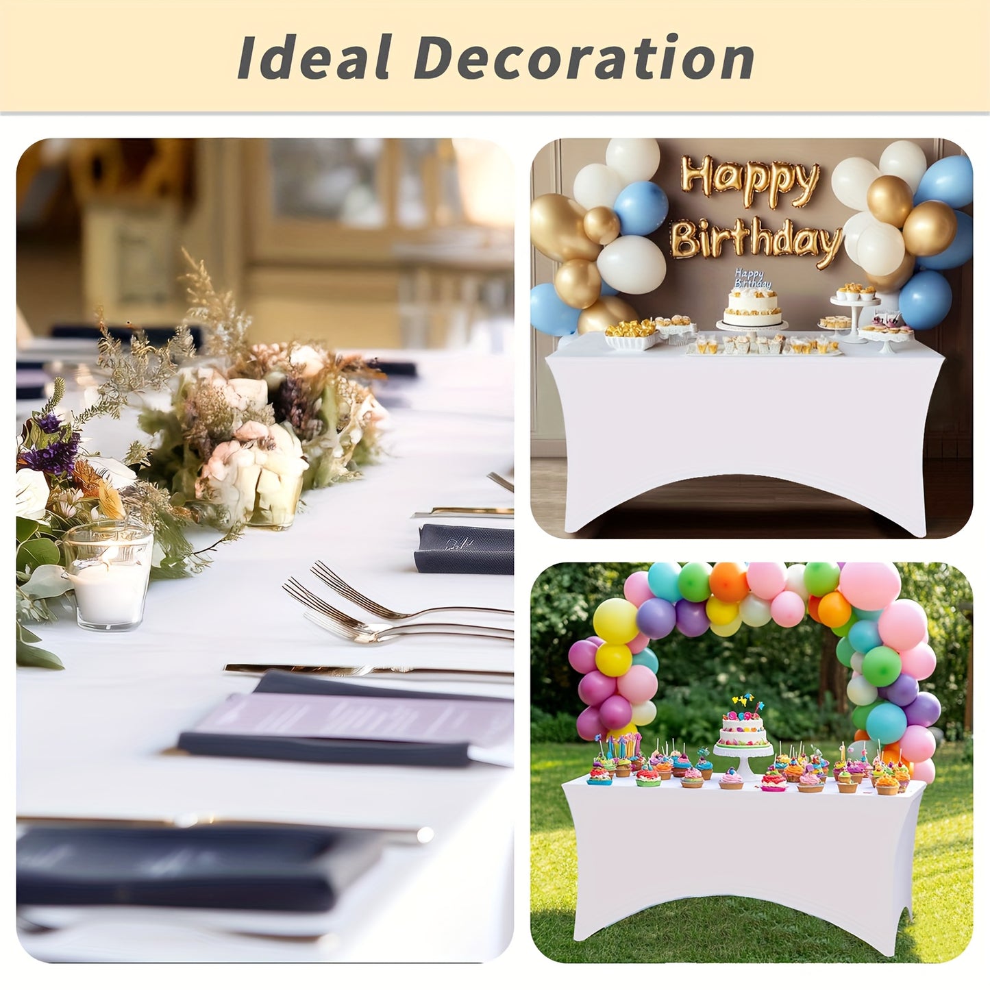TOMNK 10pcs 6ft Spandex Tablecloth, Easy-Clean Stretch Fitted Table Cover for Rectangle Folding Tables, Indoor Outdoor Wedding Reception Vendor Booth Catering Service, 72Lx30Wx30H Inch, White/Black