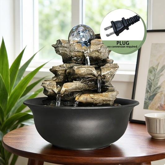 Indoor Tabletop Fountain with LED Lights – Crystal Ball Rolling Waterfall Desktop Zen Fountain Humidifier for Living Room Office Bedroom