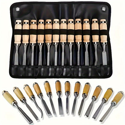 Wood Carving Chisel Set 12 & 24-Piece – Professional Beech Wood Handle Woodworking Chisels, Detail Carving Hand Tools for Beginners & Experts, Ideal Woodworker Gift