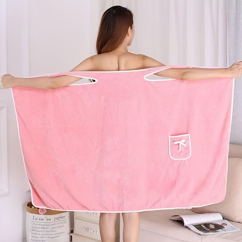 Wearable Towel, Coral Velvet Towel, Bow-Knot Thickened Adult Towel, Quick-Dry Absorbent Towel, Bath Essentials, Bathroom Accessories, Soft Skin-Friendly Wearable Strapless Bathrobe, Versatile Towel & Beach Towel